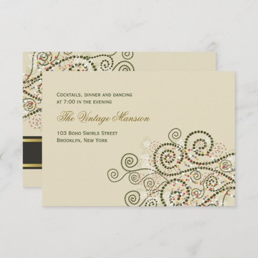 エレガントなボヘミアングリーン螺旋ウェディングレセプションカード エンクロージャーカード (正面/裏面)