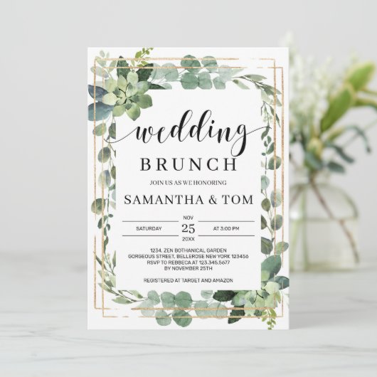 エレガントなボヘミアングリーン Succulent 葉のウェディング 招待状 (スタンド正面)