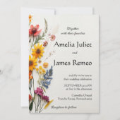 エレガントなボヘミアンコンカントリー ワイルドフラワーズ ウェディング 招待状 (正面)