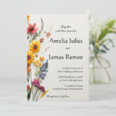 エレガントなボヘミアンコンカントリー ワイルドフラワーズ ウェディング 招待状 (スタンド正面)