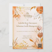 エレガントなボヘミアンスタイルのウェディング招待状 水彩フラワーデザインとゴールドアクセント付き 招待状 (正面)