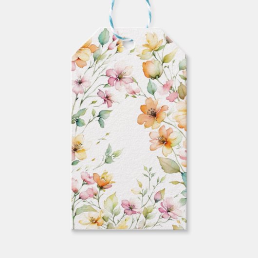 エレガントなボヘミアンスタイルのオレンジとピンクの水彩花 ギフトタグ (正面)