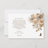 エレガントなボヘミアンスタイルのニュートラルフラワーアクセントのウェディング サンキューカード (裏面)
