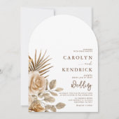 エレガントなボヘミアンスタイルのニュートラルフラワーアーチウェディング 招待状 (正面)