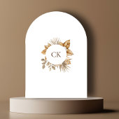 エレガントなボヘミアンスタイルのニュートラルフラワーアーチウェディング 招待状