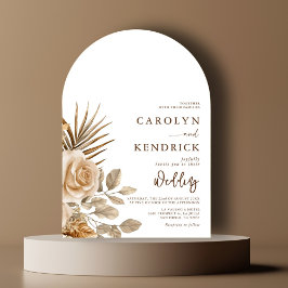 エレガントなボヘミアンスタイルのニュートラルフラワーアーチウェディング 招待状