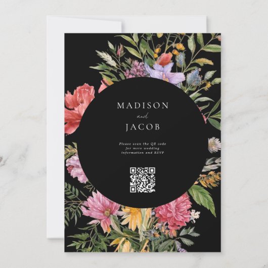 エレガントなボヘミアンスタイルのブラックダッチフラワーウェディング 招待状 (裏面)