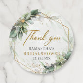 エレガントなボヘミアンスタイルのユーカリグリーンのブライダルシャワー フェイバータグ (裏面)