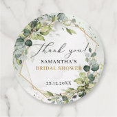 エレガントなボヘミアンスタイルのユーカリグリーン ブライダルシャワー フェイバータグ (裏面)