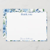 エレガントなボヘミアンスタイルのライトブルーの水彩カスタムウェディング サンキューカード (正面/裏面)