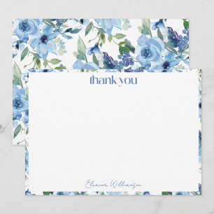エレガントなボヘミアンスタイルのライトブルーの水彩カスタムウェディング サンキューカード