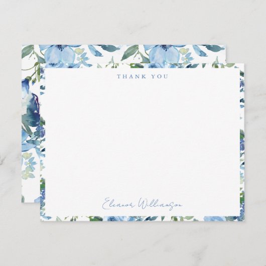 エレガントなボヘミアンスタイルのライトブルーの水彩画のブランチパーティー サンキューカード (正面/裏面)