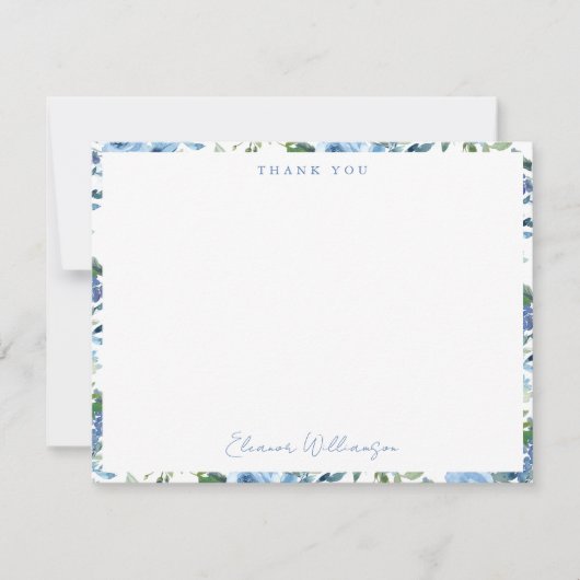 エレガントなボヘミアンスタイルのライトブルーの水彩画を使ったおしゃれなブランチのご案内 サンキューカード (正面)