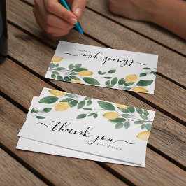 エレガントなボヘミアンスタイルのレモンとグリーンウォーターカラー サンキューカード