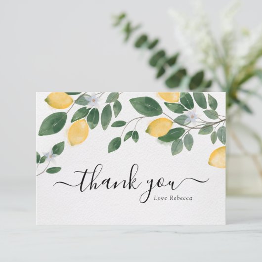 エレガントなボヘミアンスタイルのレモンとグリーンウォーターカラー サンキューカード (スタンド正面)