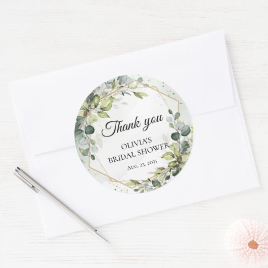 エレガントなボヘミアンスタイルの水彩グリーンユーカリウエディング ラウンドシール (封筒)