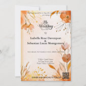 エレガントなボヘミアンスタイルの水彩花イラストとゴールドのウェディング招待状 招待状 (正面)