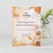 エレガントなボヘミアンスタイルの水彩花イラストとゴールドのウェディング招待状 招待状 (スタンド正面)