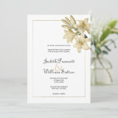 エレガントなボヘミアンスタイルの白金色の花柄リリーウェディング 招待状 (スタンド正面)