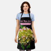 エレガントなボヘミアンスタイルの緑、黄色、ピンクのハイドランジアの花 エプロン (着用した状態)