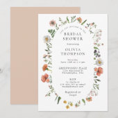 エレガントなボヘミアンスプリングワイルドフラワーアーチ ブライダルシャワー 招待状 (正面/裏面)
