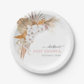 エレガントなボヘミアンチックなホワイトフラワーのブライズシャワー ペーパープレート (正面)