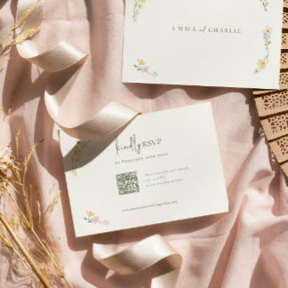 エレガントなボヘミアンチックなワイルドフラワーの結婚式QRコード招待 出欠カード