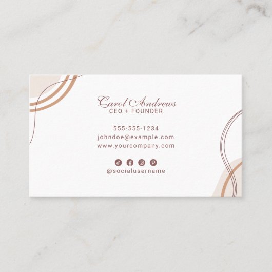 エレガントなボヘミアンテラコッタ抽象的なアースィーな波線 名刺 (正面)