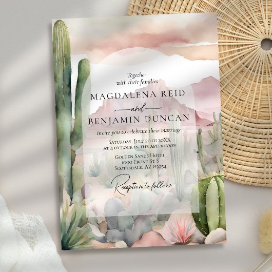 エレガントなボヘミアンデザート風景のサボテンウェディング 招待状