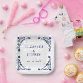 エレガントなボヘミアンナビーブルーの花の結婚式 ペーパープレート (パーティー)