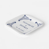 エレガントなボヘミアンナビーブルーの花の結婚式 ペーパープレート (傾斜あり)