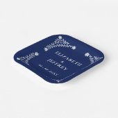 エレガントなボヘミアンナビーブルーの花の結婚式 ペーパープレート (傾斜あり)