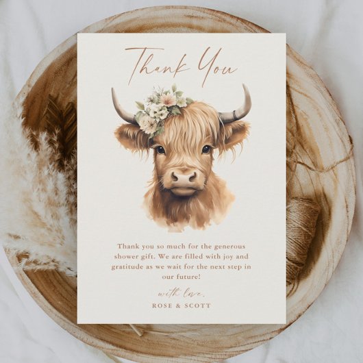 エレガントなボヘミアンハイランドカーブライダルシャワー サンキューカード