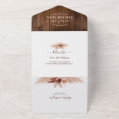 エレガントなボヘミアンパンパスグラスとラスティックウッドの結婚式 オールインワン招待状 (外側)