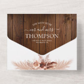 エレガントなボヘミアンパンパスグラスとラスティックウッドの結婚式 オールインワン招待状 (裏面)
