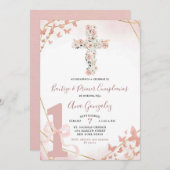 エレガントなボヘミアンピンクの洗礼と初めての誕生日 招待状 (正面/裏面)