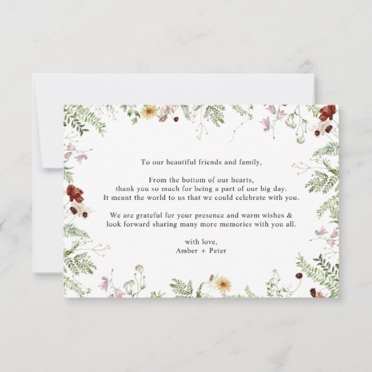 エレガントなボヘミアンフラワーの感謝カード サンキューカード (裏面)