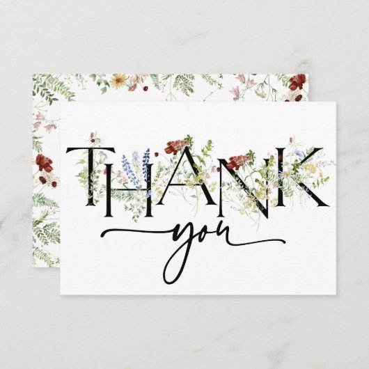 エレガントなボヘミアンフラワーの感謝カード サンキューカード (正面/裏面)