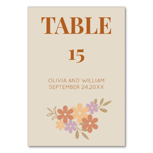 エレガントなボヘミアンフラワーウェディングテーブルナンバー テーブルナンバー (正面)