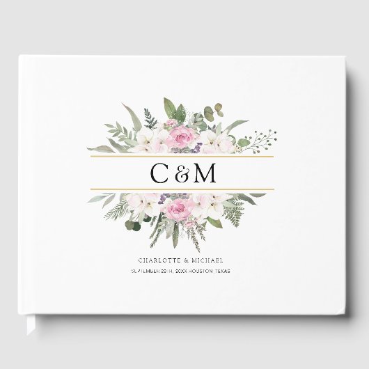 エレガントなボヘミアンフラワーデザイン ゲストブック (正面)