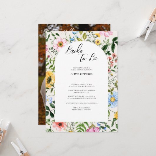 エレガントなボヘミアンフラワーブライダルブランチ 招待状 (正面/裏面インサイチュ)