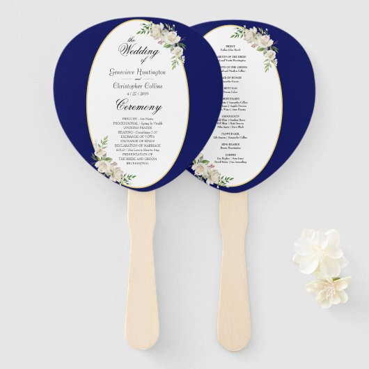 エレガントなボヘミアンブルーの花の結婚式の儀式 ハンドファン (正面&裏面)