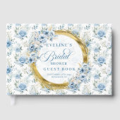 エレガントなボヘミアンブルーローズゴールドフラワーブライダルシャワー ゲストブック (正面)