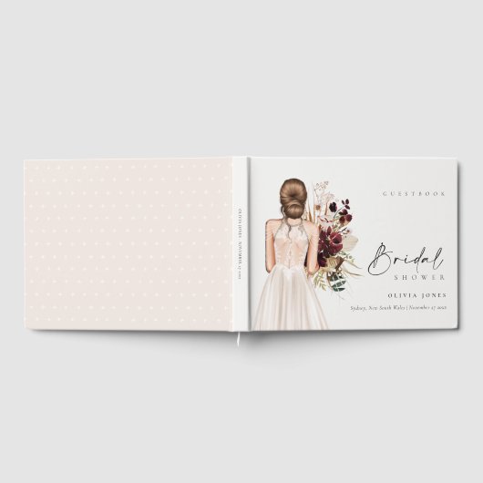 エレガントなボヘミアンホワイトウェディングドレス ブライダルシャワー ゲストブック (全面)