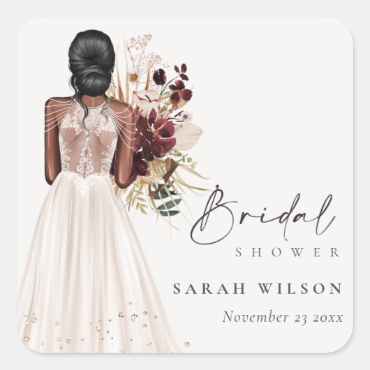 エレガントなボヘミアンホワイトウェディングドレス ブライダルショー スクエアシール (正面)