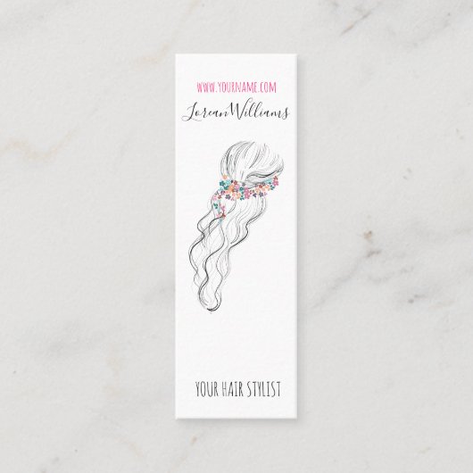 エレガントなボヘミアンワイルドフラワーのウェディングヘアスタイリストの花のデザイン スキニー名刺 (正面)