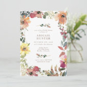 エレガントなボヘミアンワイルドフラワーのブライズシャワー 招待状 (スタンド正面)