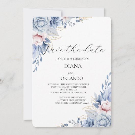 エレガントなボヘミアンワイルドフラワーの保存日 招待状 (正面)