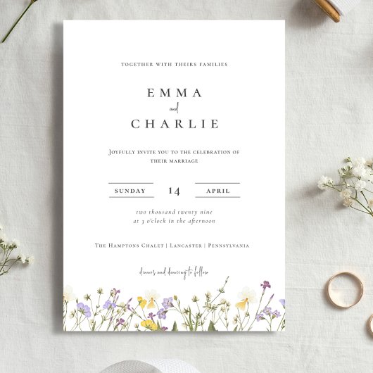 エレガントなボヘミアンワイルドフラワーズの結婚式招待状 招待状