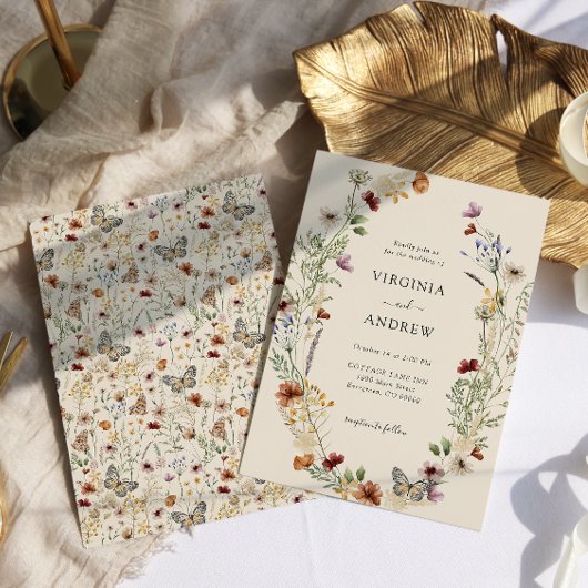 エレガントなボヘミアンワイルドフラワー結婚式招待状 招待状